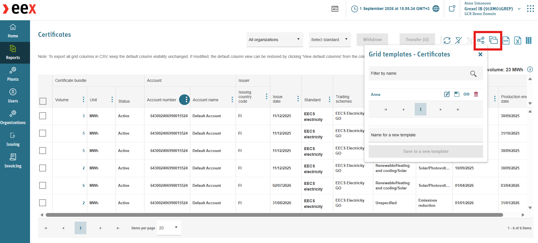 Grid saving and sharing
